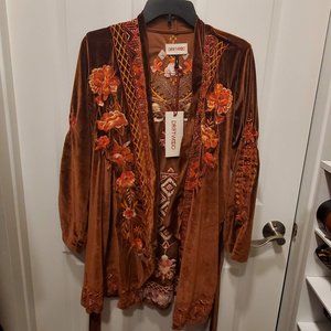 Velvet Embroidered Cardigan/Kimono w/ Belt